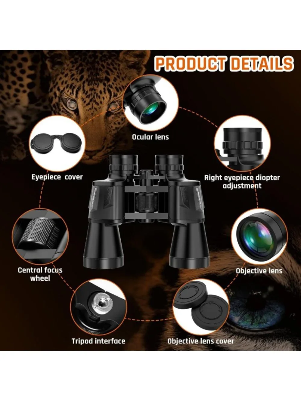 High Power 20x50 Binoculars for Adults - Low Light Night Vision, Waterproof